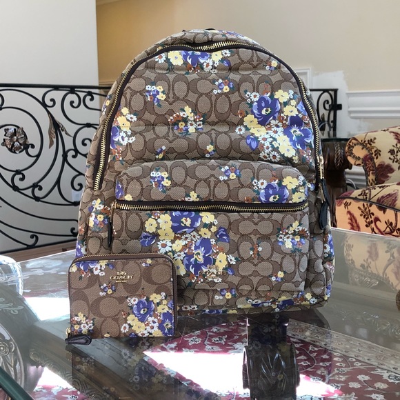 Coach Handbags - 2pcs authentic Coach floral quilted backpack+walle